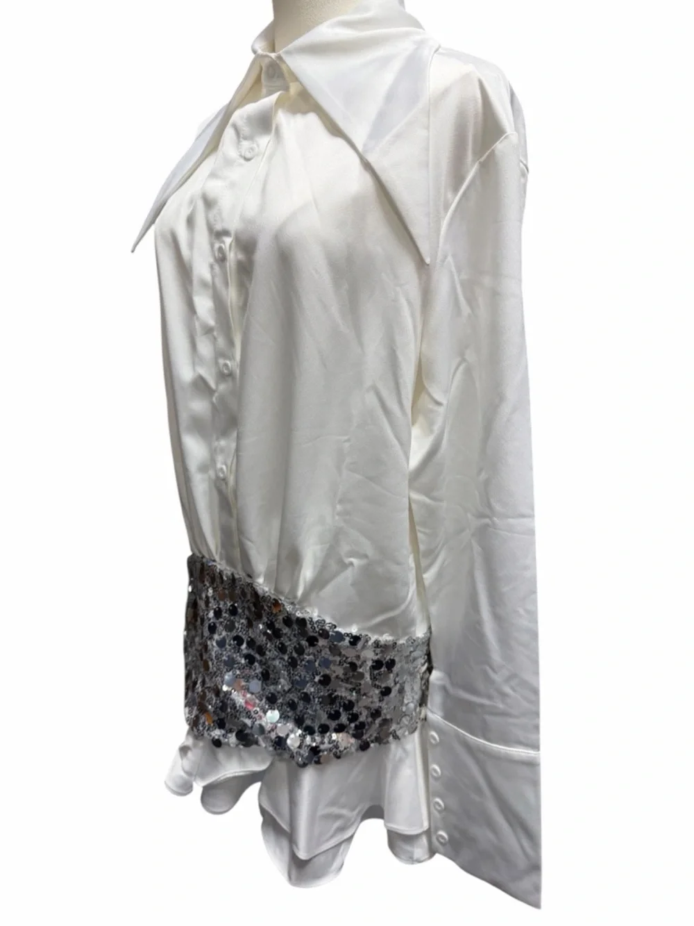 Innovare Denim Cadenza Sequin Ruffle Shirt Mini Dress